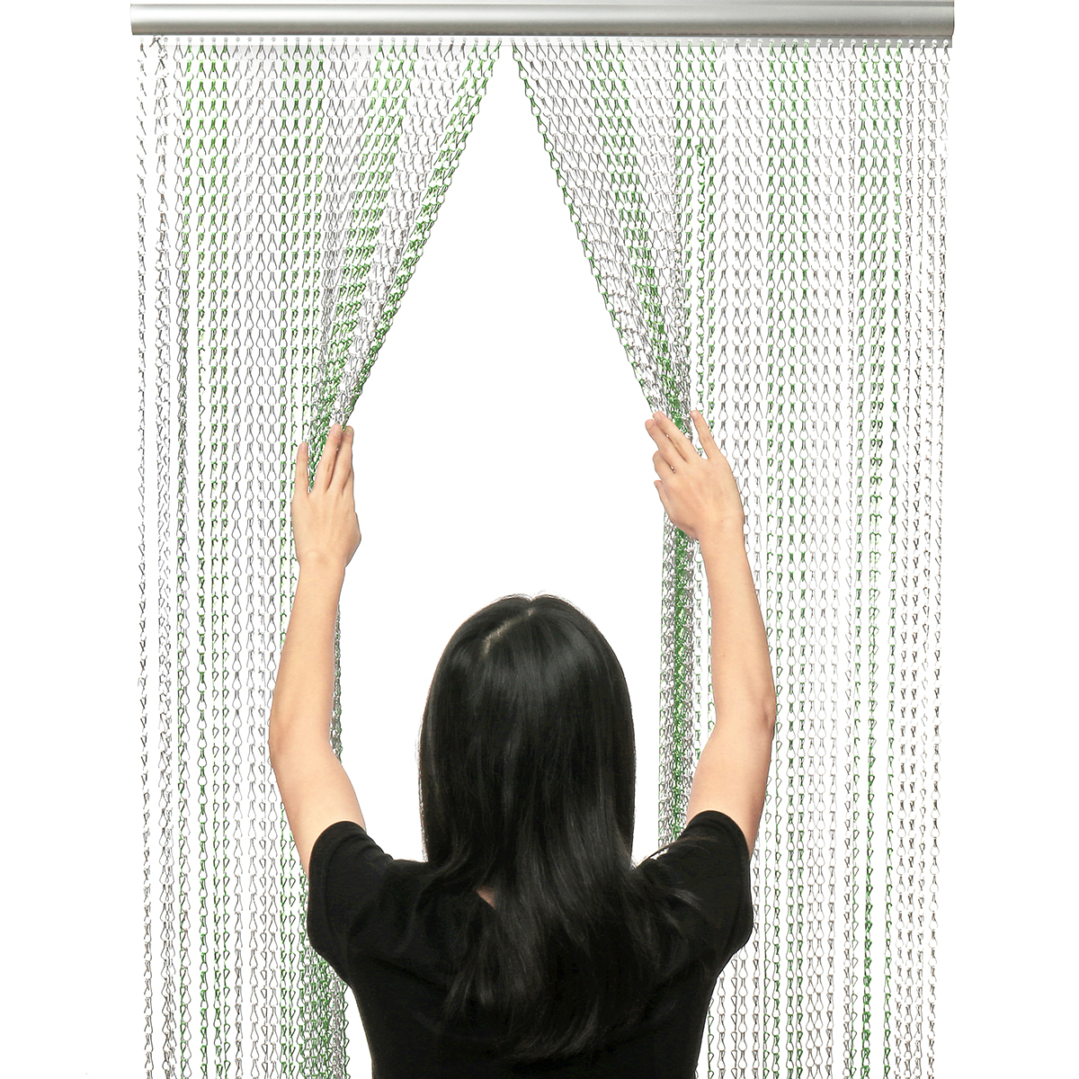 214x90CM Metal Aluminium Chain Link Fly Pest Control Blinds Screen Door Curtain 