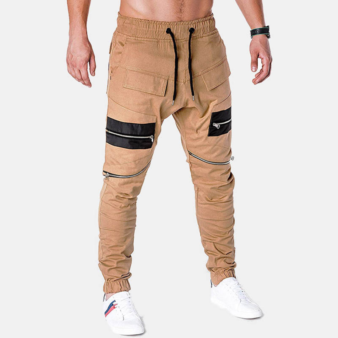 

Mens Casual Stitching Tether Belt Beam Foot Pants