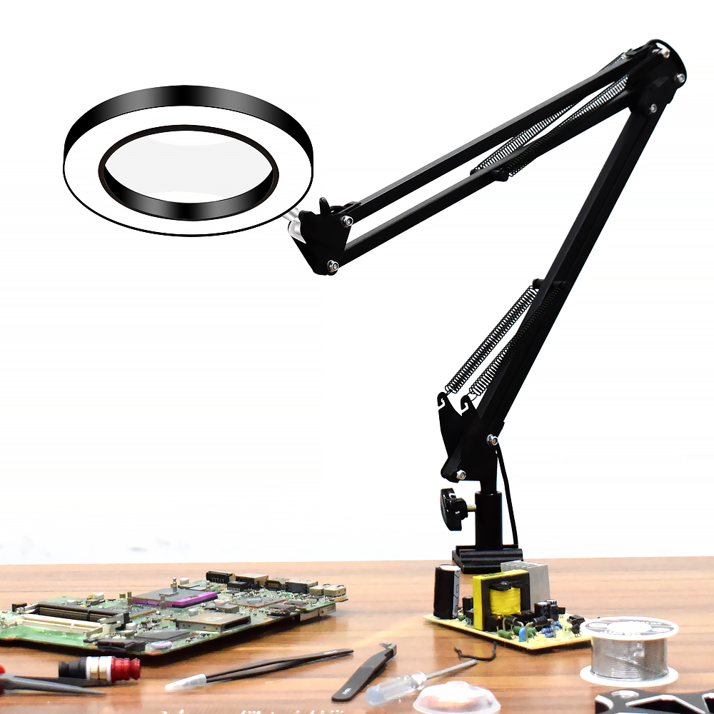 DANIU Гибкий рабочий стол Большой 33см + 33см 5X USB LED Увеличительное стекло 3 цвета с подсветкой Лупа Лампа Лупа для чтения / переработка / Пайка с