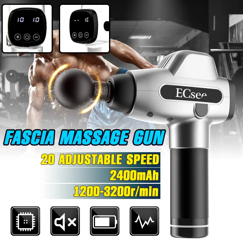Display 2400mah 20 Speed Percussion Massager 1200-3200r/min Electric Massage Handheld Deep Tissue Muscle Relief W/4 hEAD 110-240V