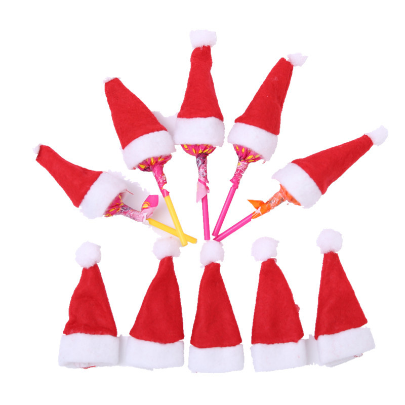 

10pcs/Pack Mini Christmas Hat Santa Claus Hat Xmas Lollipop Hat Mini Wedding Gift Creative Caps Christmas Tree Ornament