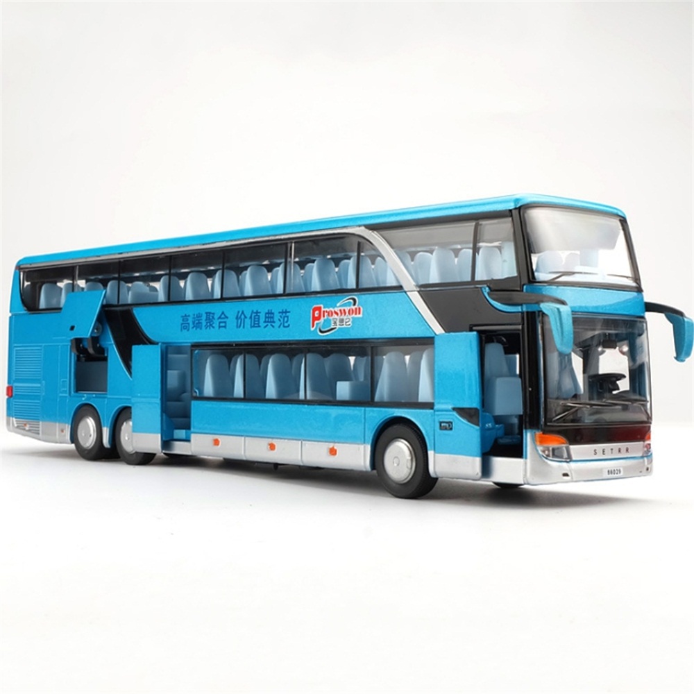 

Doubles-decker Bus Vehicles Children's Toy Alloy Car Diecast Model 1:50 Sound and Light Pull Back Large Bus