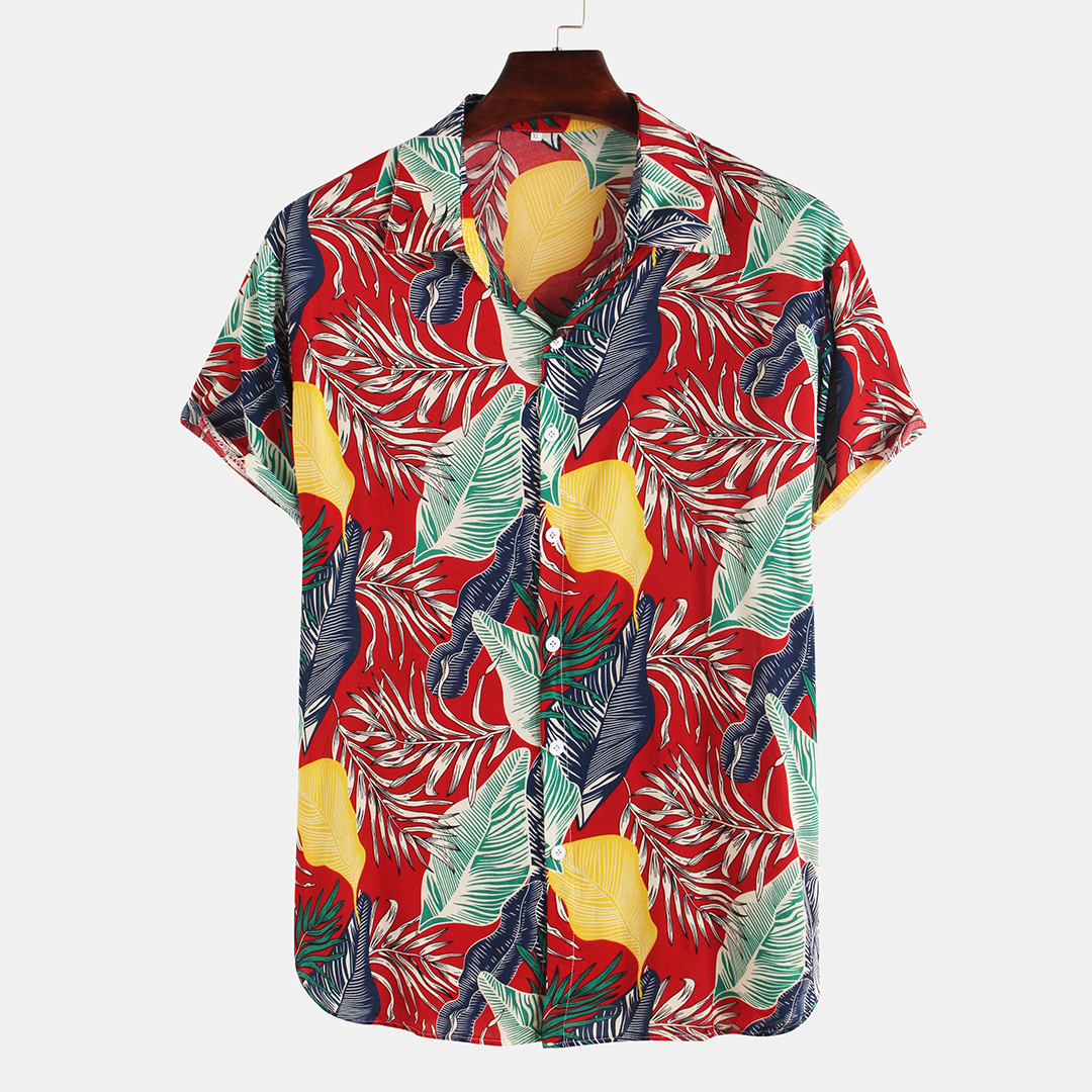 

Mens Leaves Printing Short Sleeve Hawaiian Shirts