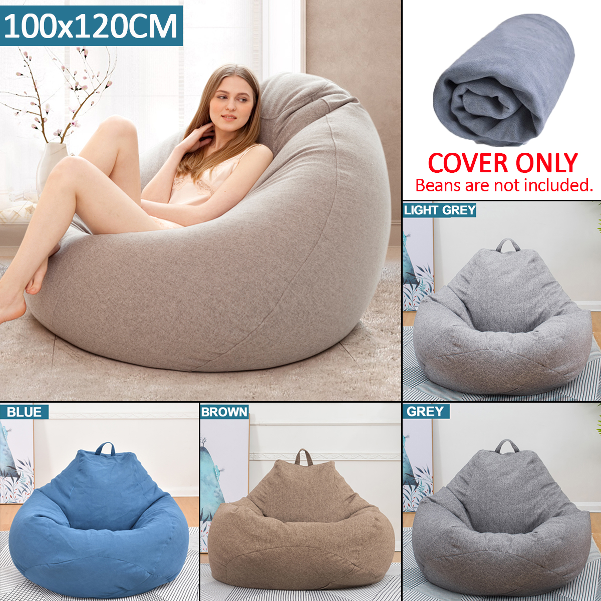 Extra Large Bean Bag Chair Lazy Sofa Cover Indoor Outdoor Game Seat BeanBag 1
