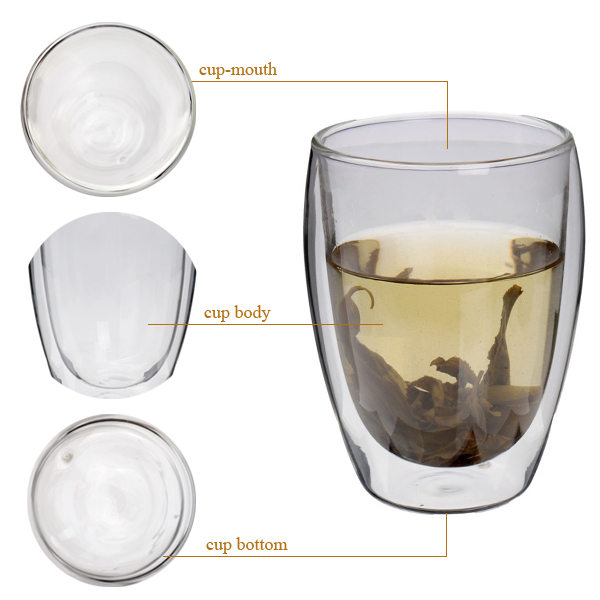 350ml Clear Handmade Heat Resistant Double Wall Glass Kungfu Tea Drink Cup Healthy Drink Mug
