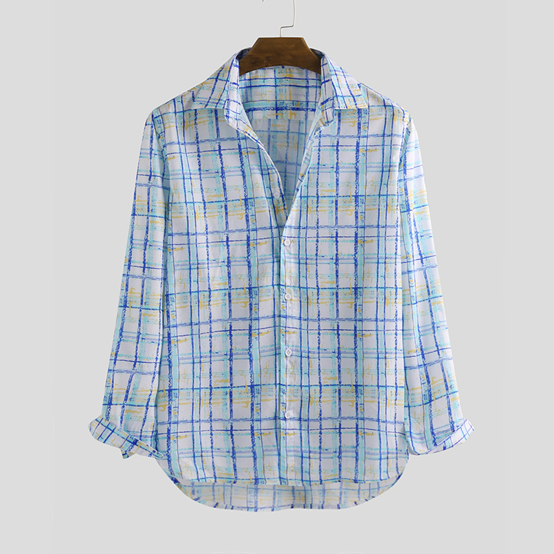 

Men Mix Color Long Sleeve Relaxed Checked Shirts