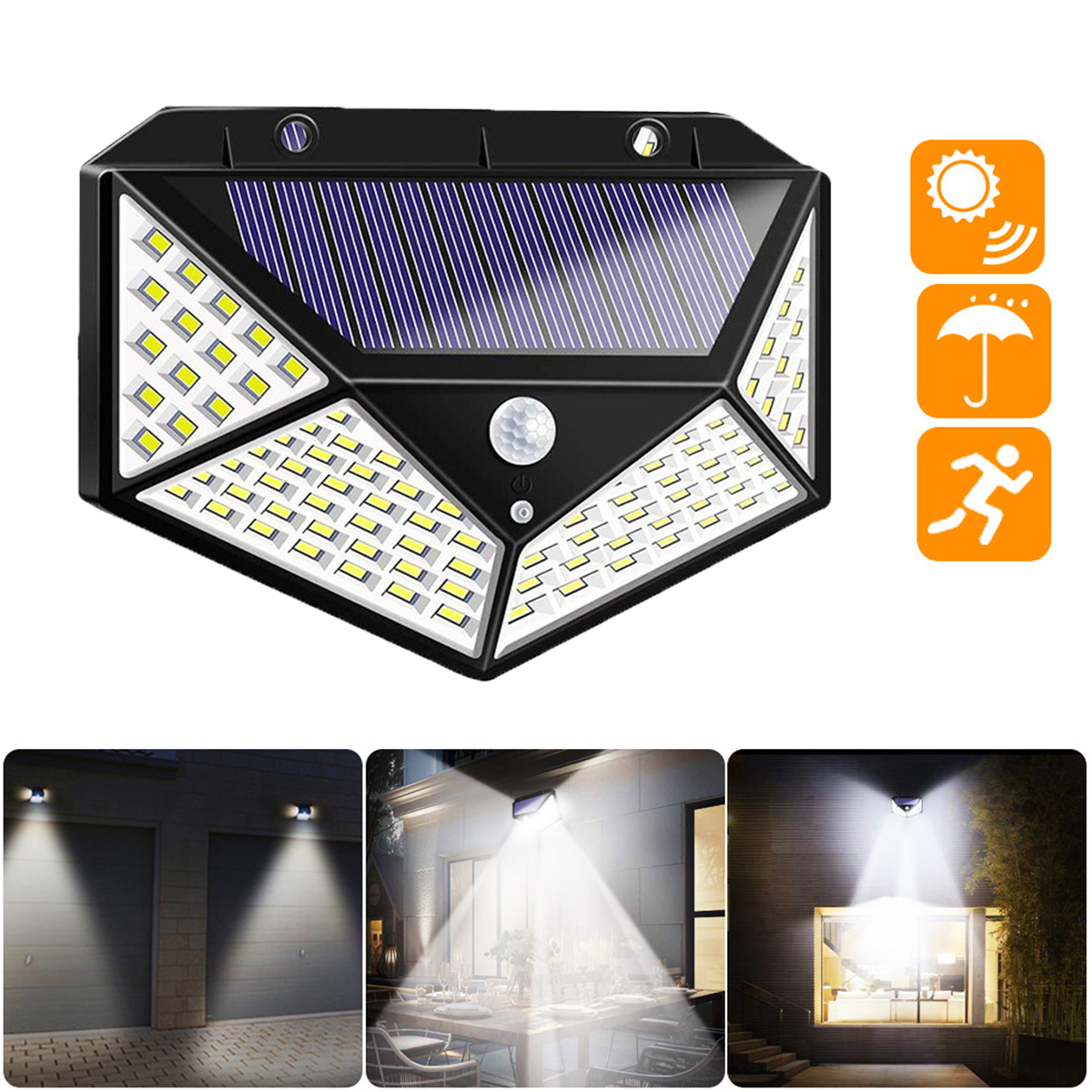 

100 LED Solar Powered PIR Motion Sensor Street Wall Light Outdoor Security Lamp