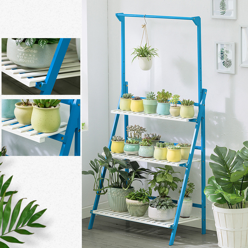 Plant Stand Flower Pot Display Multi-layer Shelf with Hanging Rod Plants Rack Holder Organizer 16