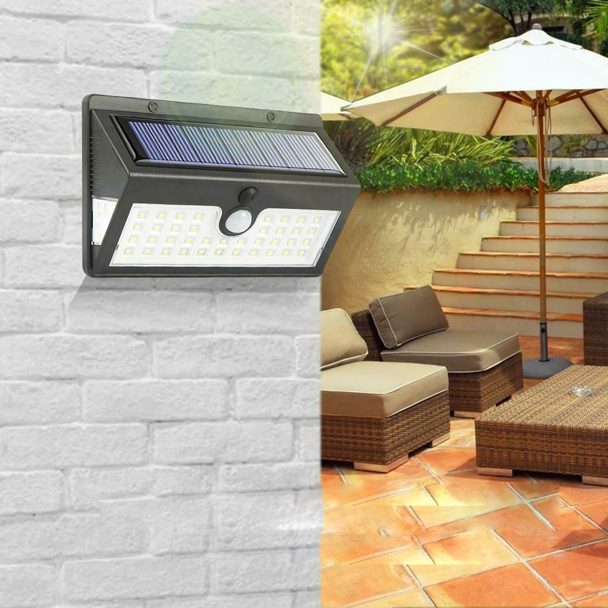 

44LED Solar Powered PIR Motion Wall Security Light Garden Outdoor Lamp Wateproof