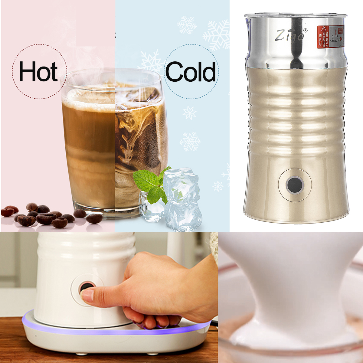 Automatic Electric Milk Frother Warmer Cold Coffee Heater Foam Maker Machine 220V (Gold) 12