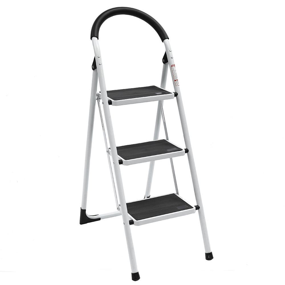 

3 Step Aluminium Ladder 330lb Capacity Folding Steel Work Platform Stool Heavy Duty Safety