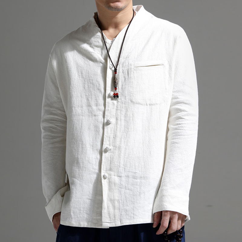 

Мужская повседневная рубашка с длинным рукавом с карманом с воротником Винтаж