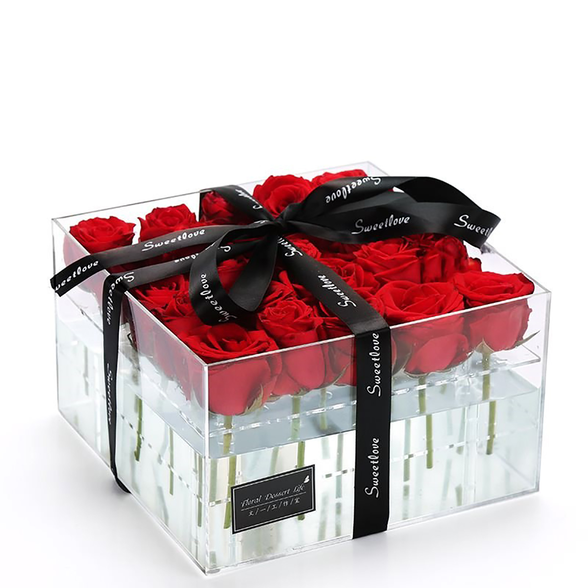 

Clear Acrylic Rose Flower Box Makeup Organizer Artificial Flower Bouquet Wedding Decorations