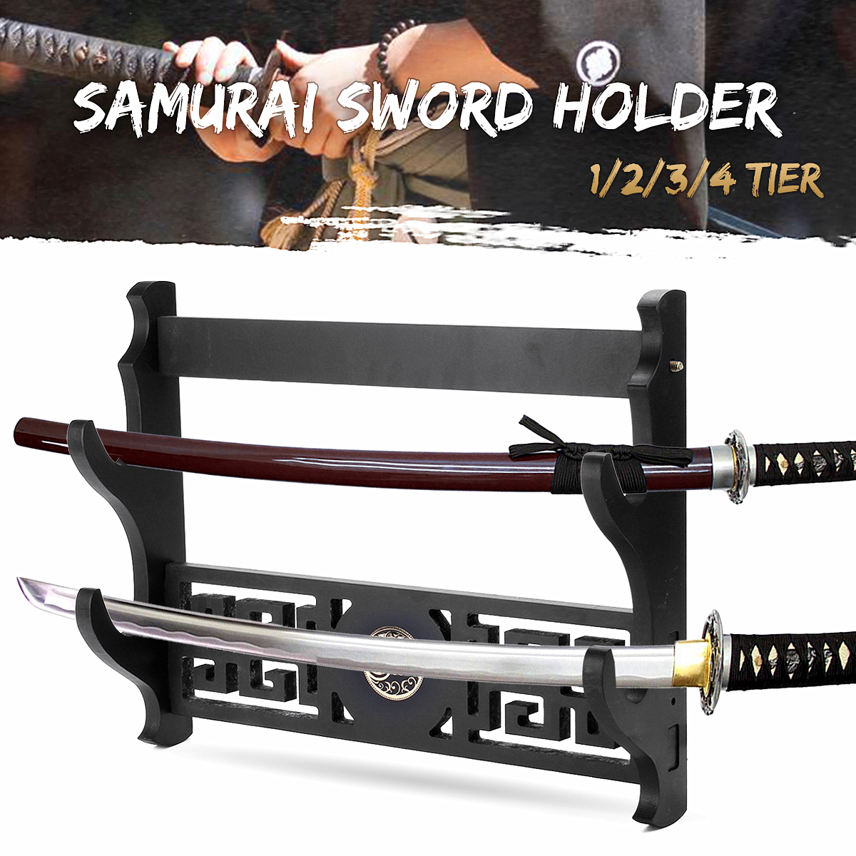 1-6 Tier Sword Holder Wall Mount Samurai Stand Display Katana Wall Hanger Rack 