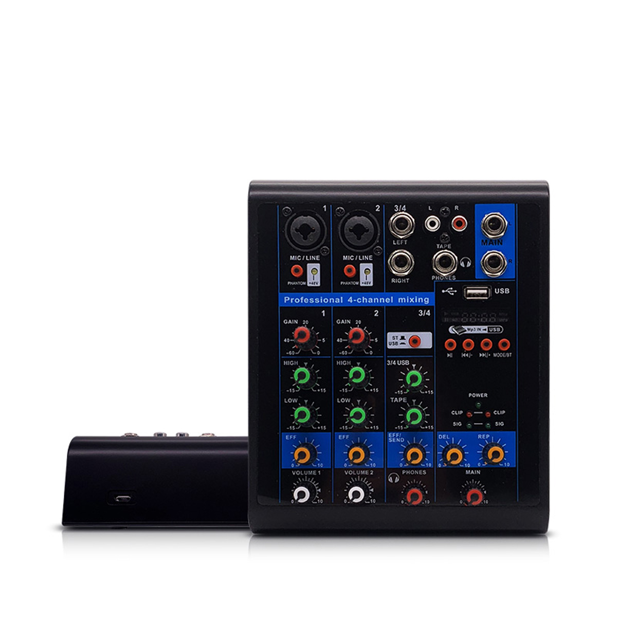 

4 Channel Karaoke Mixer Professional Studio Audio DJ Mixing Console Amplifier Digital Microphone Sound Mixer