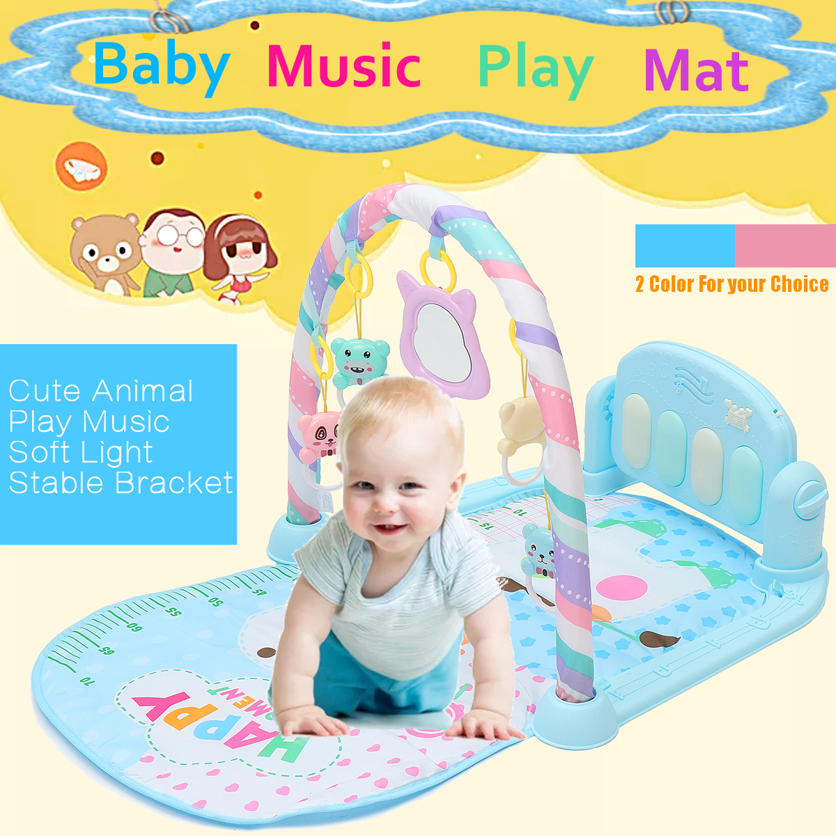 Children Kids Fitness Rack Piano Play Mat Gym Music Lights Early Education