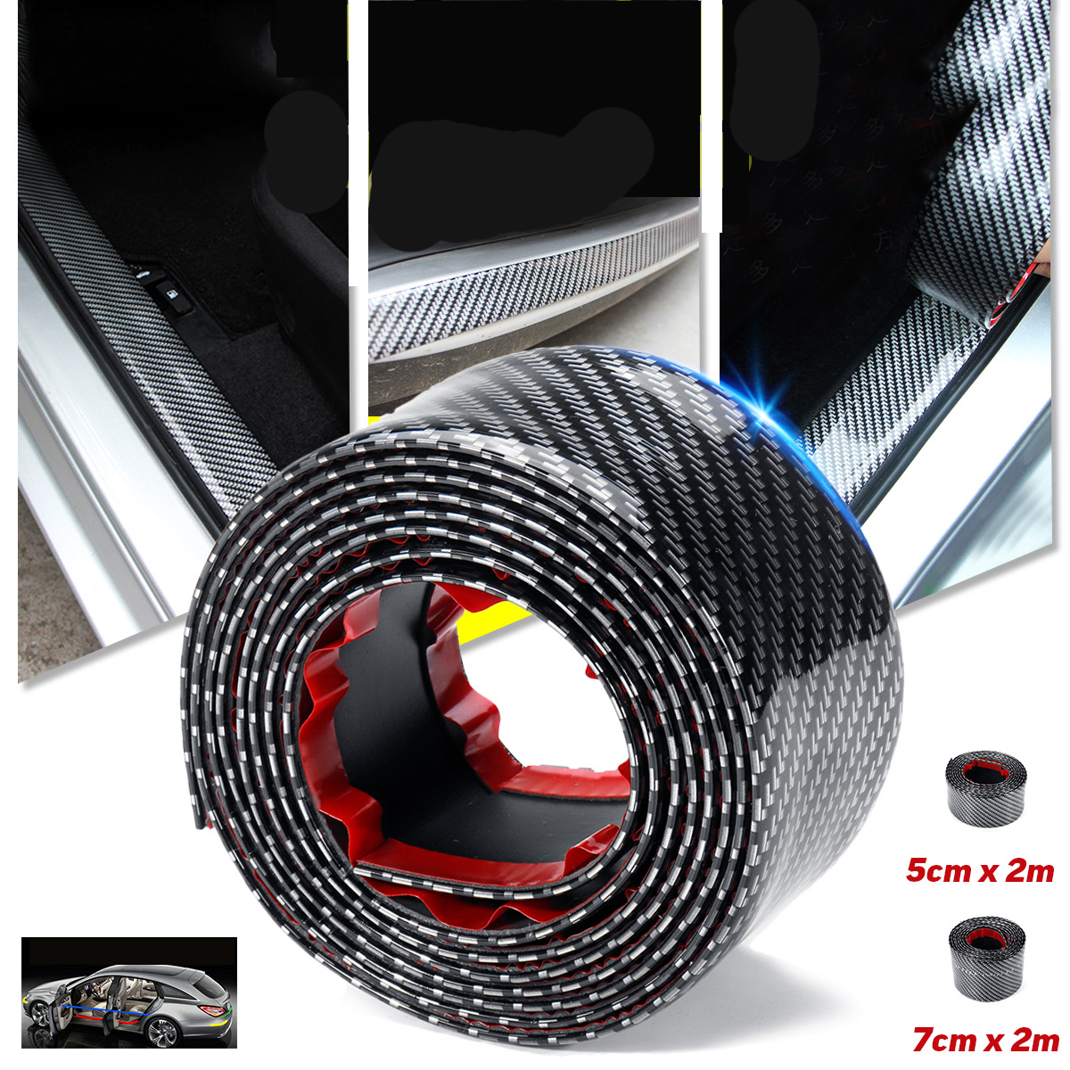 

7cm X 2m / 5cm X 2m Carbon Fiber Rubber Soft Black Bumper Strip