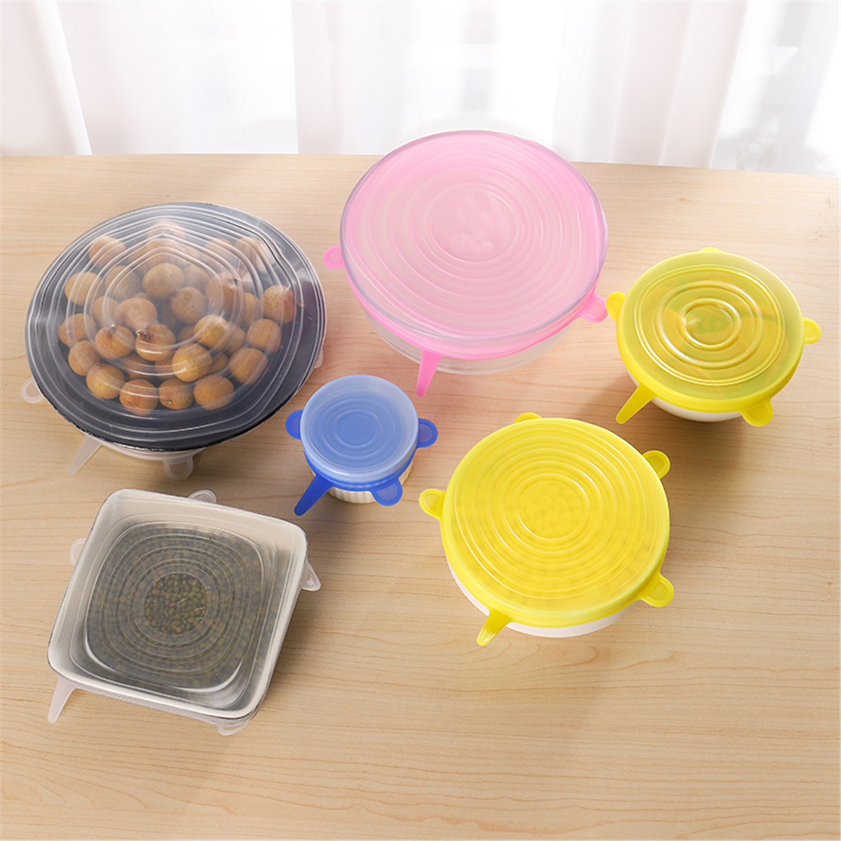 

6Pcs Stretch Silicone Kitchen Food Bowl Container Cover Storage Wraps Seals Reusable Lids