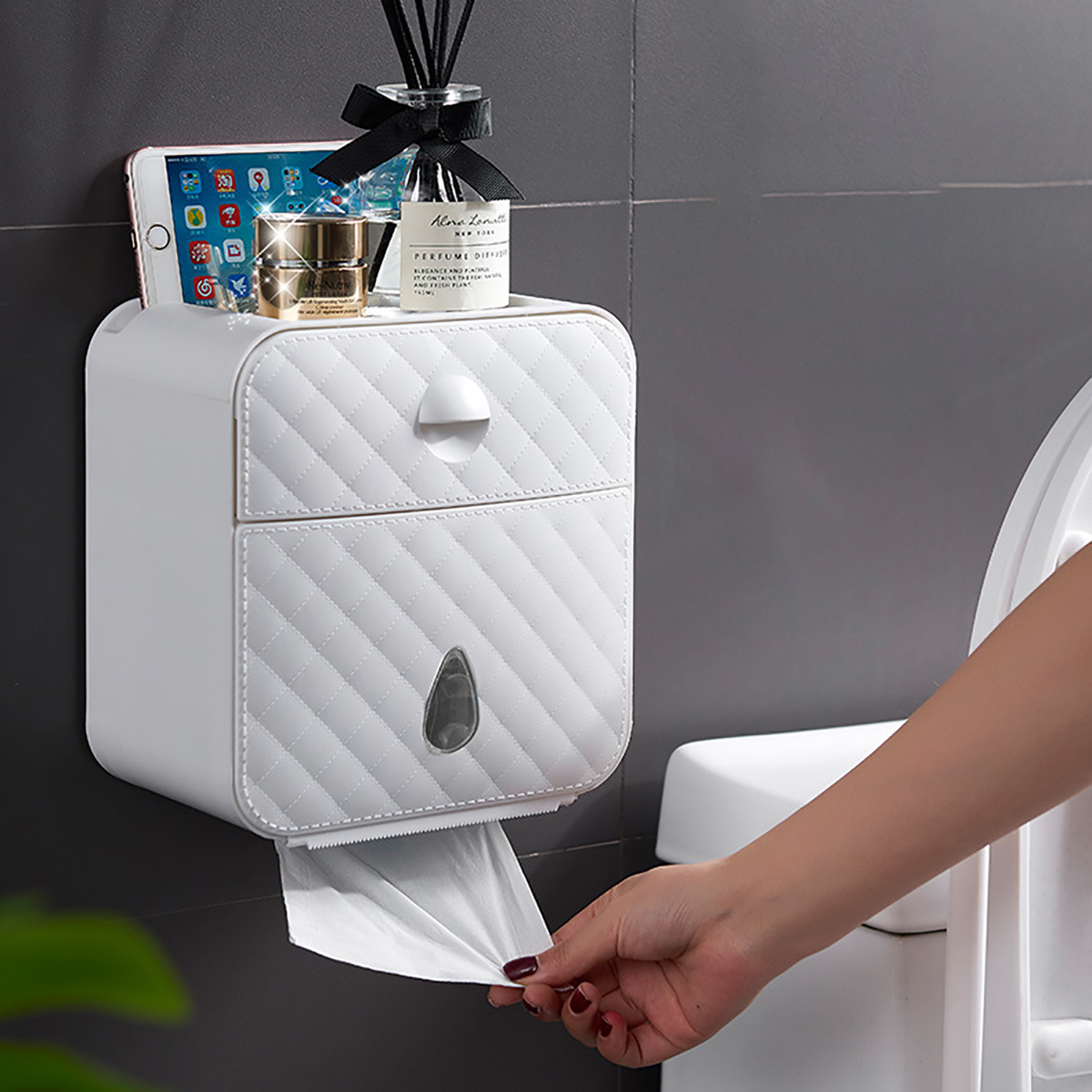 

Paper Towel Dispenser Wall Mounted No-drilling Paper Shelf Holder Bathroom Coreless Toilet Tissue Dispenser Garbage Bags