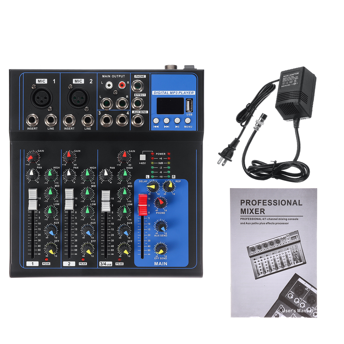 

4 Channels Audio Mixer Usb Mini Sound Mixing Console Audio Mixer Amplifier Bluetooth 48V Phantom Power For Karaoke Ktv M