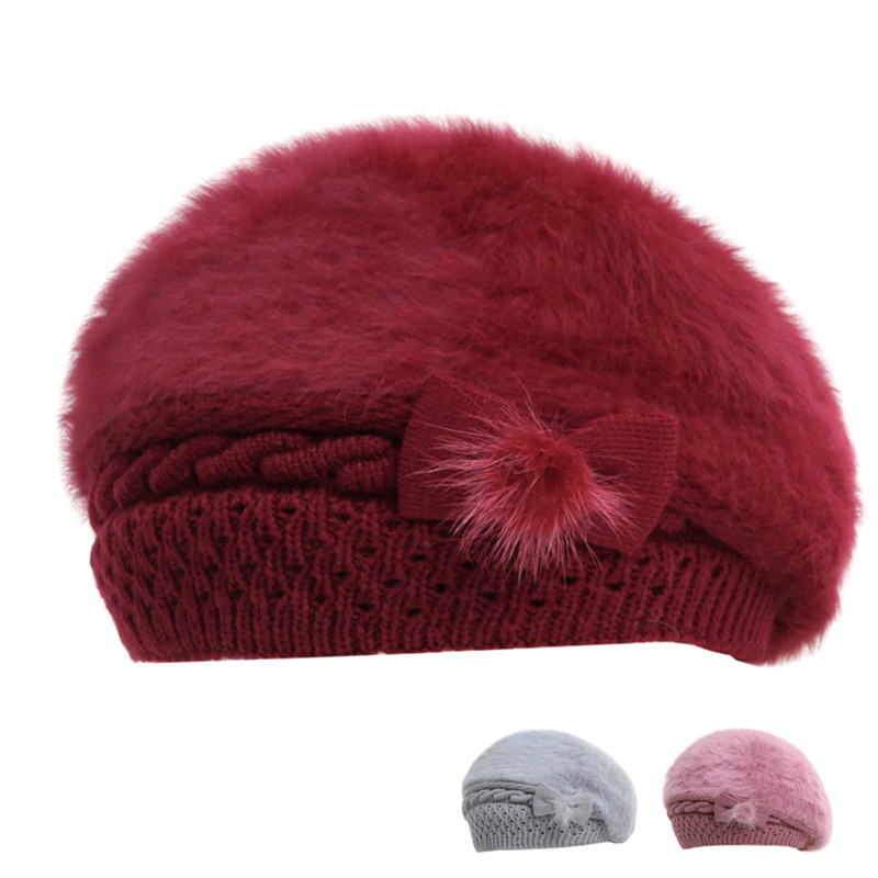 

Bow Beret Outdoor Warm Hat Fur Winter Hat