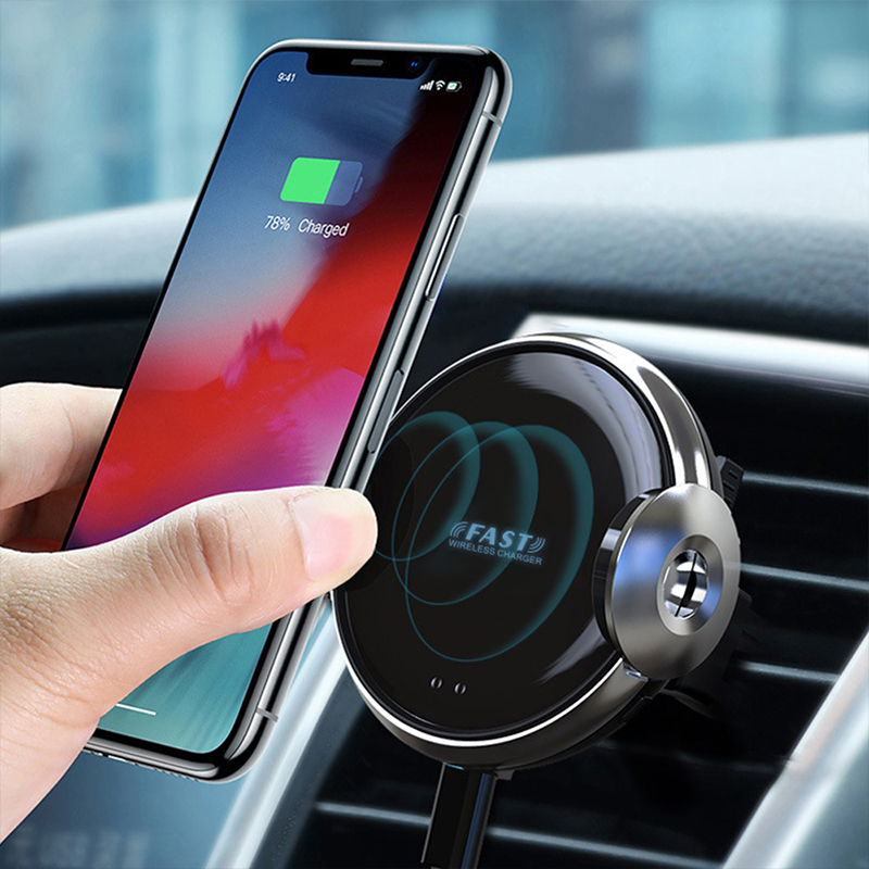 

W9 15W Wireless Charger Infrared Sensor Clamping Air Vent Dashboard Car Phone Holder For 4.0-6.5 Inch Smart Phone iPhone