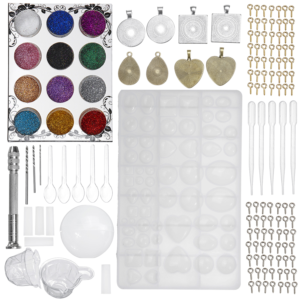 

118/138 Pcs Resin Casting Mold Tool Kits Silicone Making Jewelry Pendant Mould