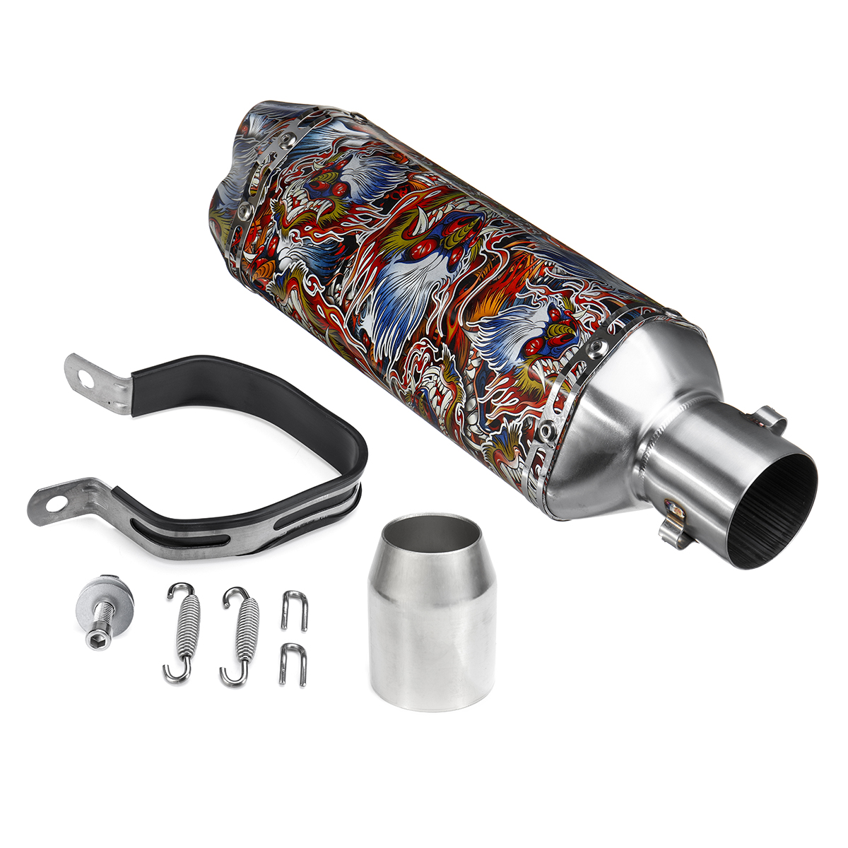 

38-51mm Motorcycle Exhaust Pipe Tail Muffler Stainless Dual Outlet with Silencer Universal
