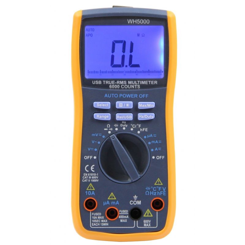 

WH5000 Digital Multimeter 5999 Counts with USB Interface Auto Range with Backlight Magnet hang AC DC Ammeter Voltmeter Ohm