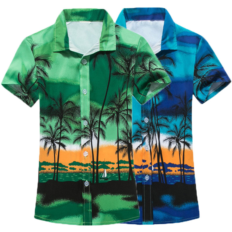 Mens Womens Hawaiian Beach Holiday Button Short Sleeve T-shirts Tops ...
