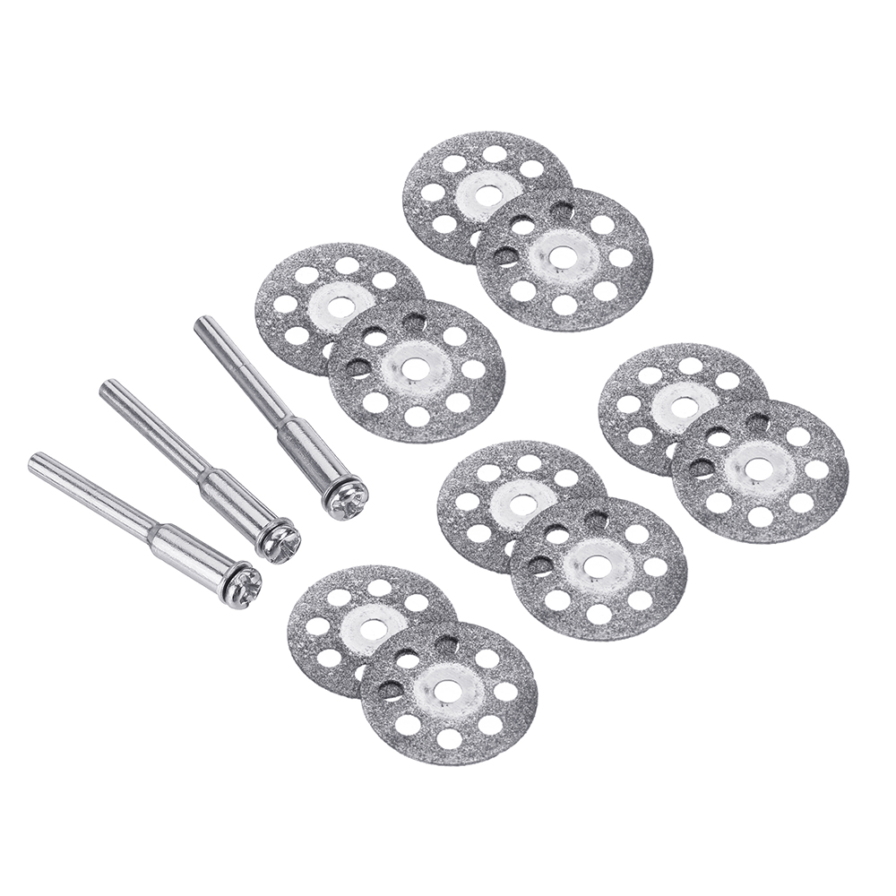 

Drillpro 10Pcs 20/22/25/30mm Diamond Coated Saw Blade 8 Holes Cutting Discs with 3Pcs Mandrel for Dremel
