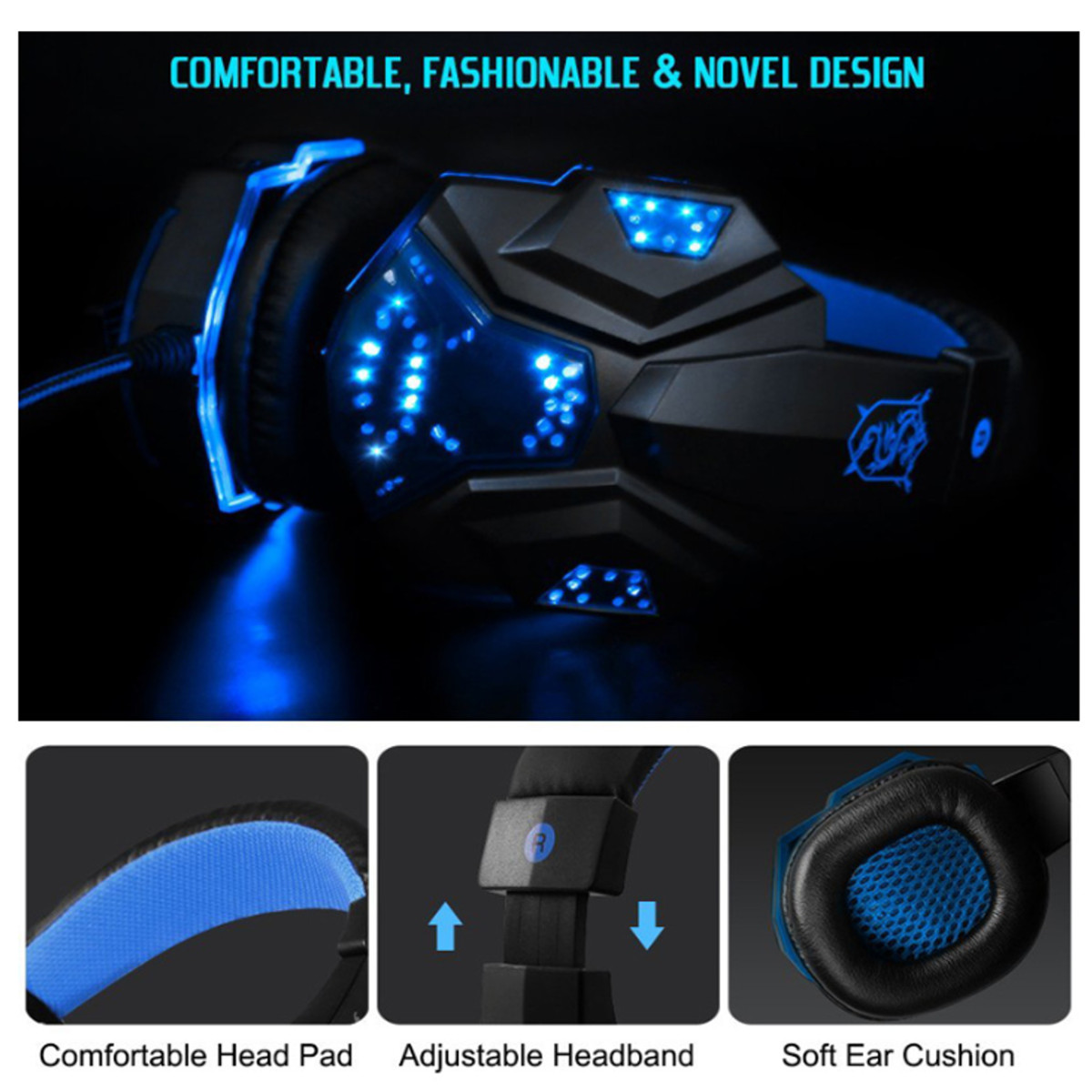 3.5mm USB Wired Gaming Headband Headphone with LED Light Surround Stereo Headset for XBOX PS4 Game Console Computer 14
