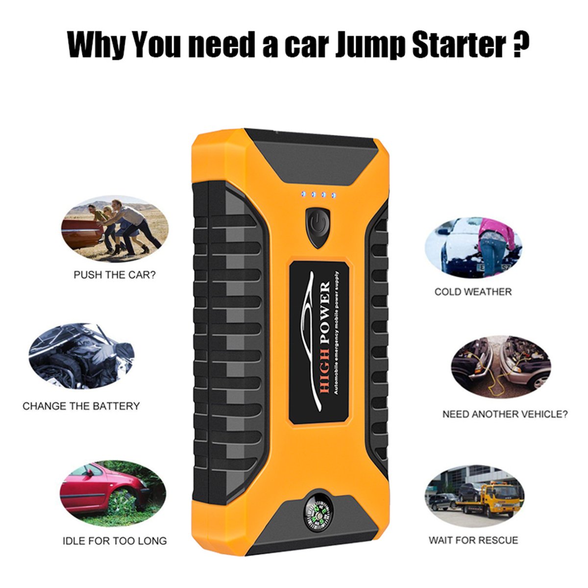 99800mah 600A Peak Car Jump Starter Lithium Battery with LED SOS Mode 12V Auto Battery Booster 5