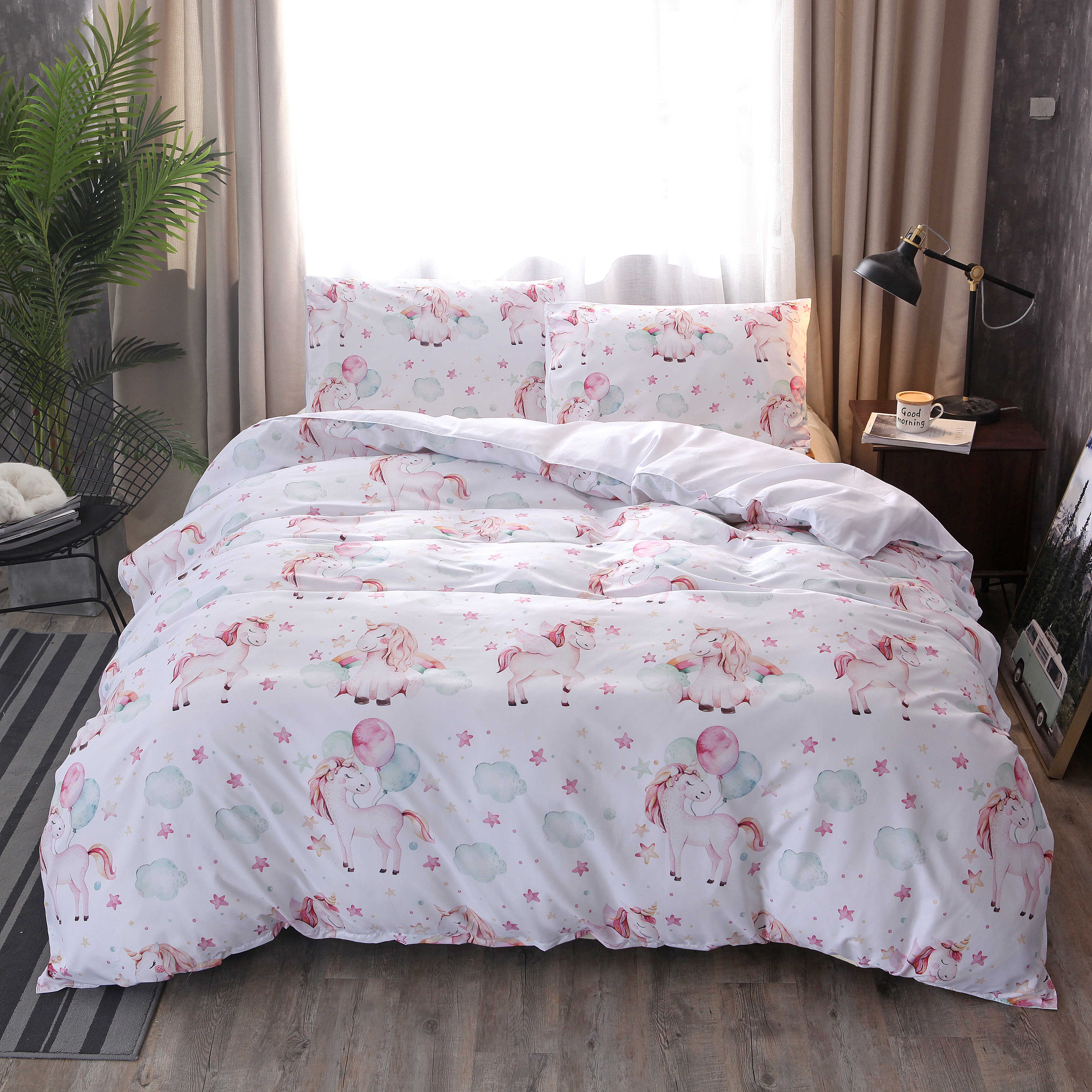 

3 PCS Bedding Sets Animal Small Horse Printing Quilt Cover Pillowcase For Queen Size
