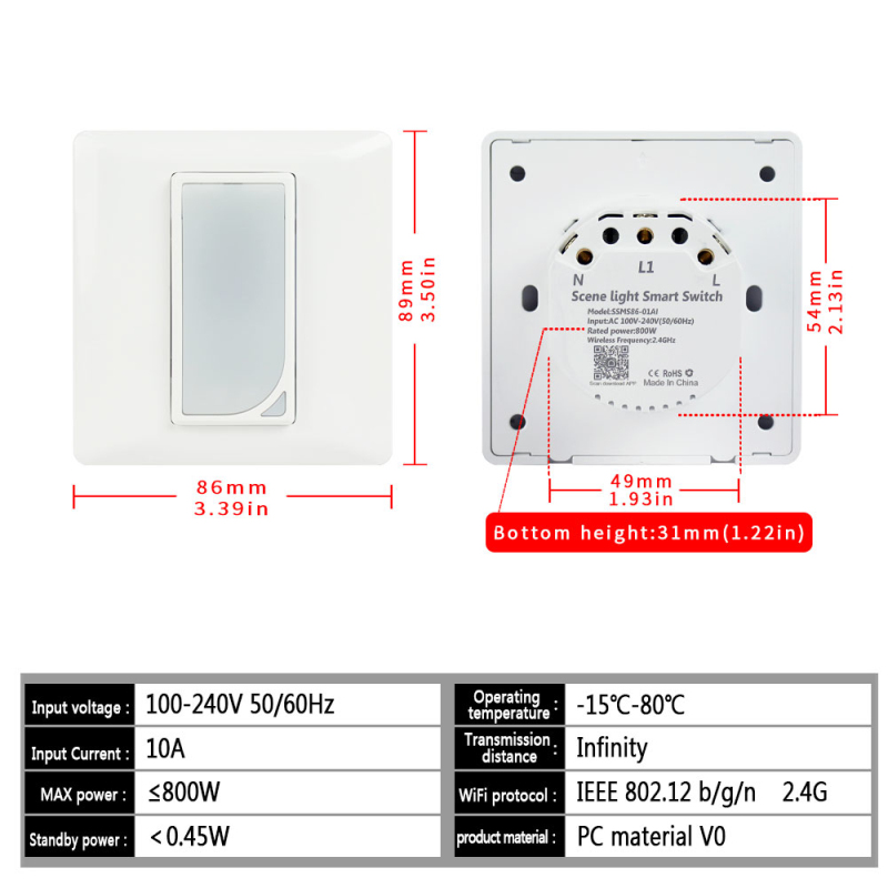 Bakeey 10A DIY RGB Scene EU Type Smart WIFI Switch Tuya APP Remote Control Timing Wall Touch Switch 15