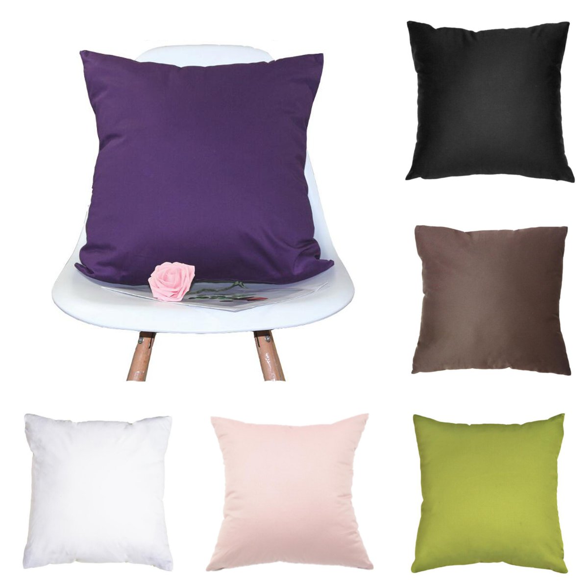 

Cotton Pillow Case Solid Color Cushion Cover Throw Home Sofa Decoration 45X45cm
