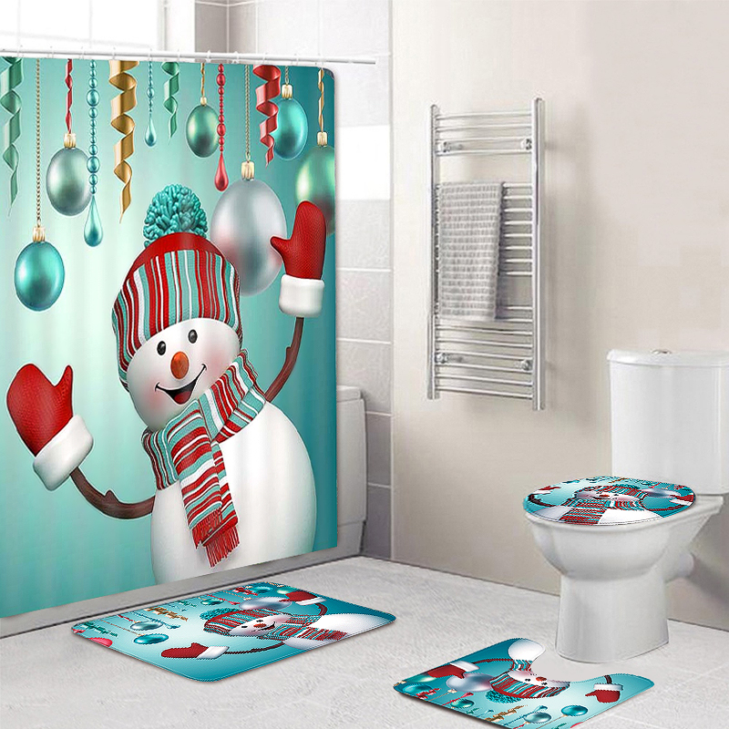 

180 x 180cm Waterproof 3D Christmas Snowman Printed Bathroom Shower Curtain Bathroom Decor