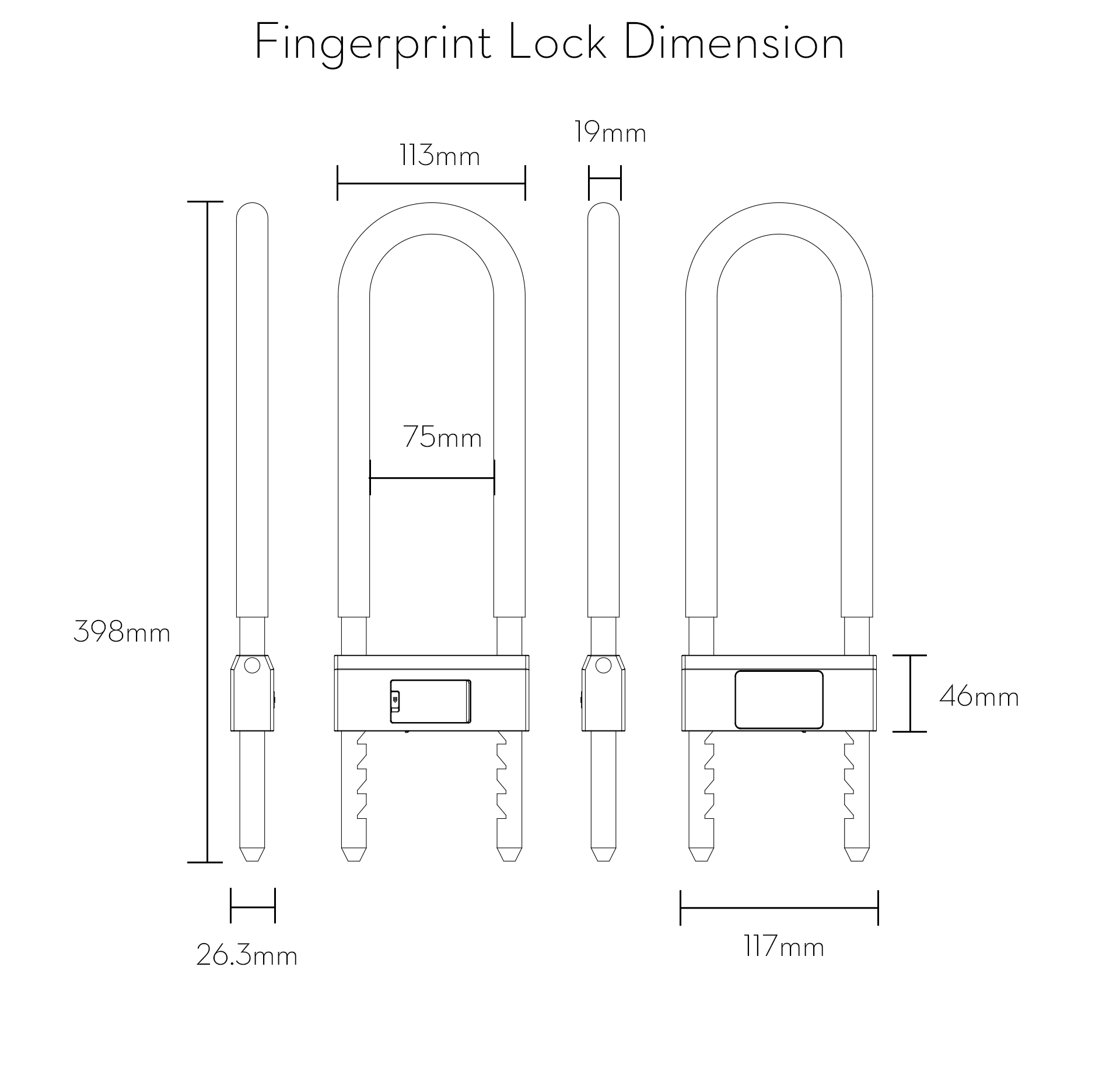 ANYTEK L4 U-Shaped Glass Door Lock Smart Fingerprint Bluetooth U-Shaped Door Lock for Bike Office Warehouse