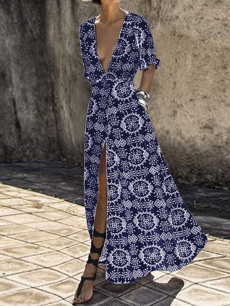 

Женская цветочная принт V Шея Long Maxi Платье