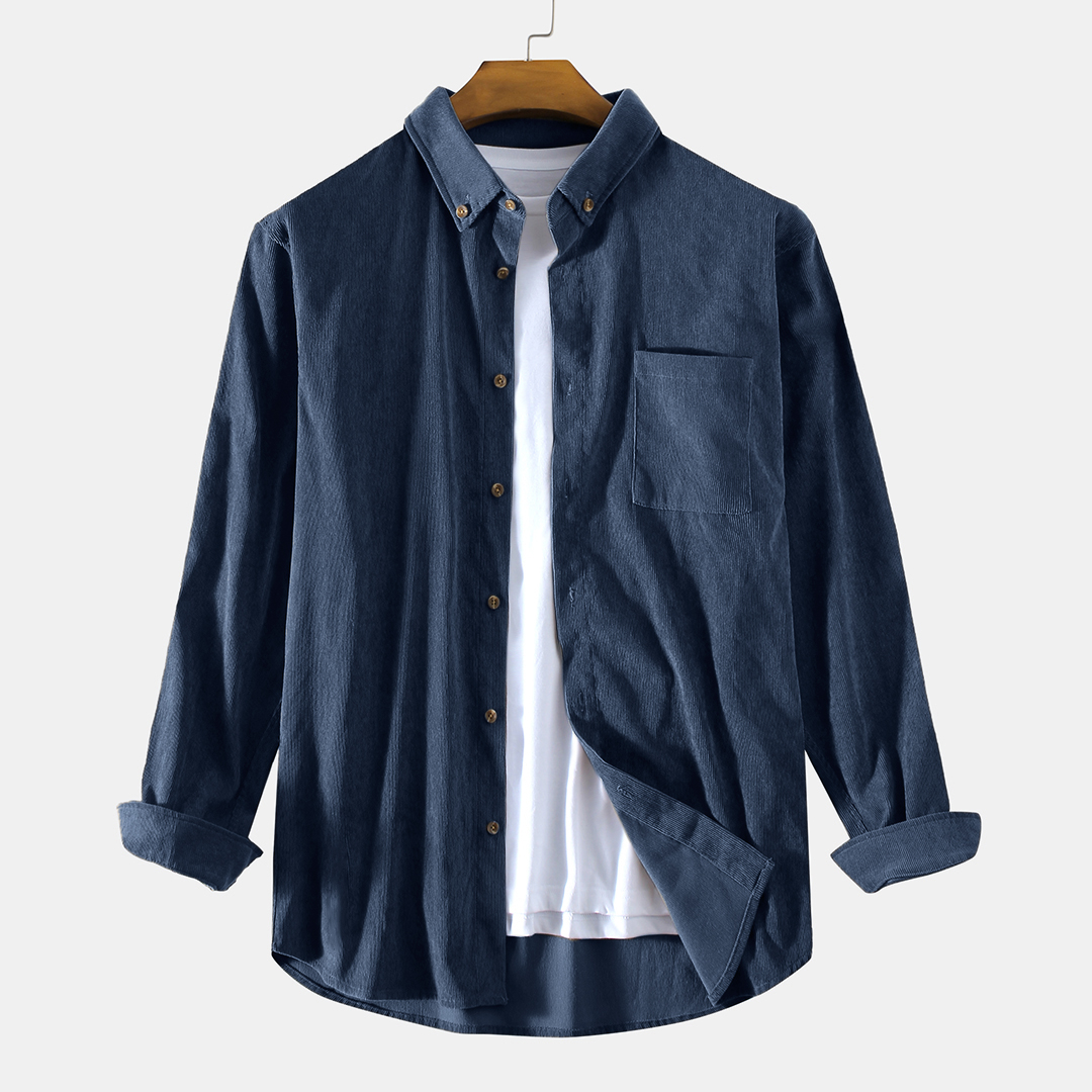 

Mens Corduroy Solid Color Practical Pocket Long Sleeve Shirt