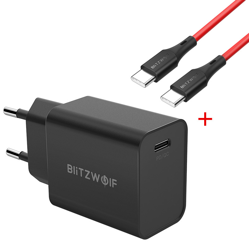 

BlitzWolf® BW-S12 27W QC4+ QC4.0 QC3.0 PD Type-C Port Charger + BW-TC17 3A USB PD Type-C to Type-C Charging Data Cable