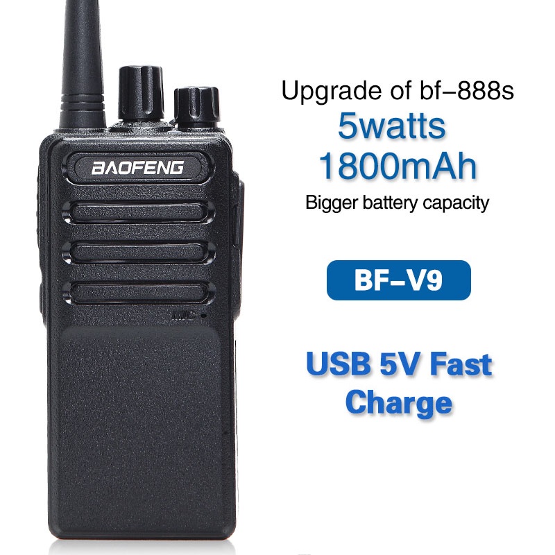 2pcs Baofeng BF-V9 Mini Walkie Talkie USB Fast Charge 5W UHF 400-470MHz Ham CB Portable Two Way Radio 10