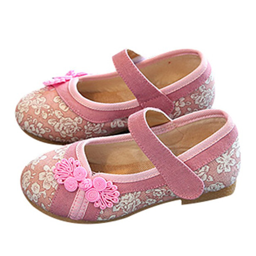 

Girls Folkways Вышитые шить Крюк Loop Flat Cloth Shoes Детская обувь