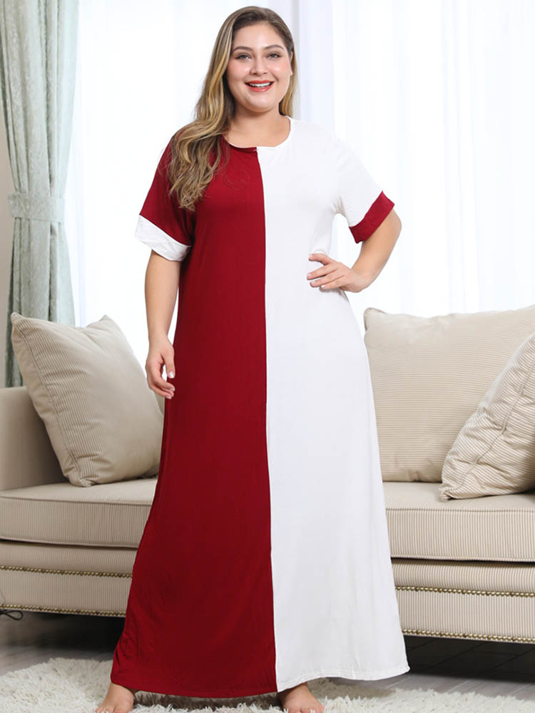

Plus Size Maxi Short Sleeve O Neck Longline Nightgown