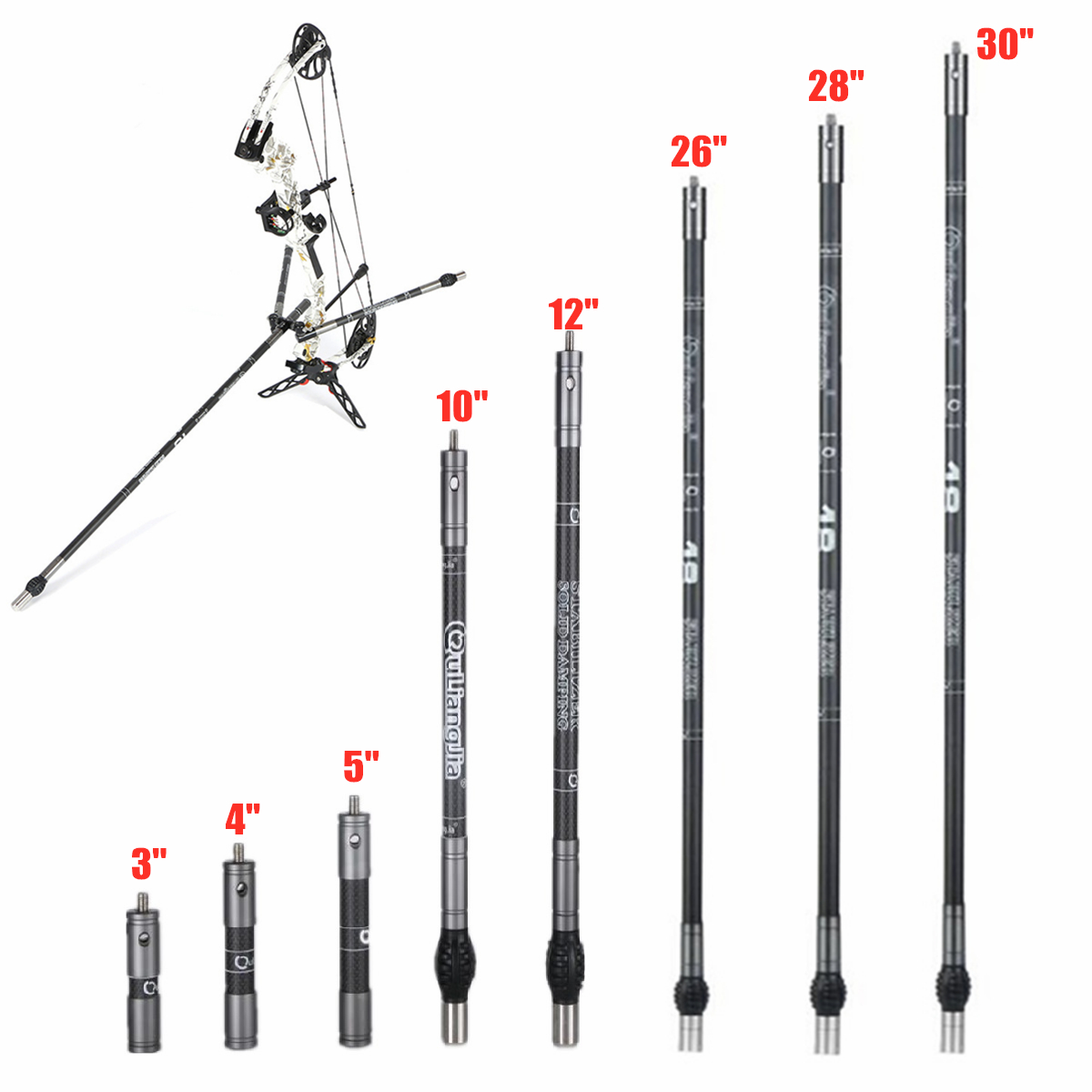

MILAEM 3-30 Inch Archery Bow Stabilizer Rod Balance Bar Extension Pole For Recurve Compound Bow