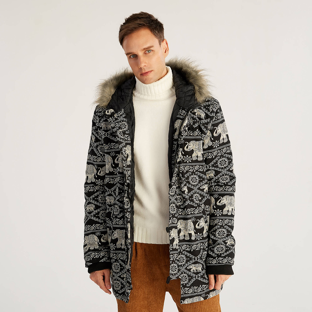 

Mens Cotton Multi Printing Thickened Down Jacket Warm Coats