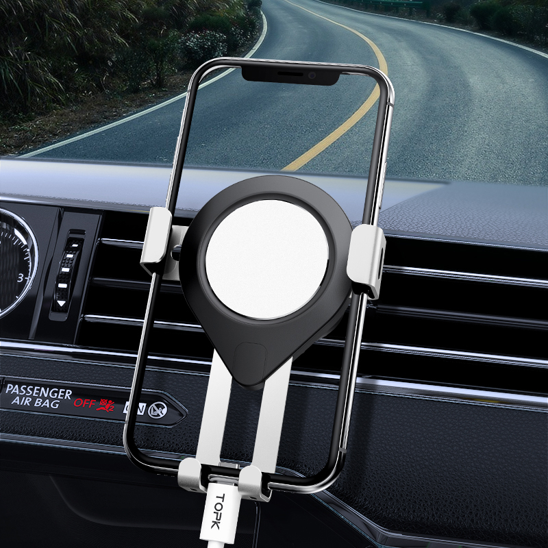 

TOPK Metal Gravity Linkage Automatic Lock Air Vent Car Phone Holder For 4.5-6.5 Inch Smart Phone for iPhone for Samsung