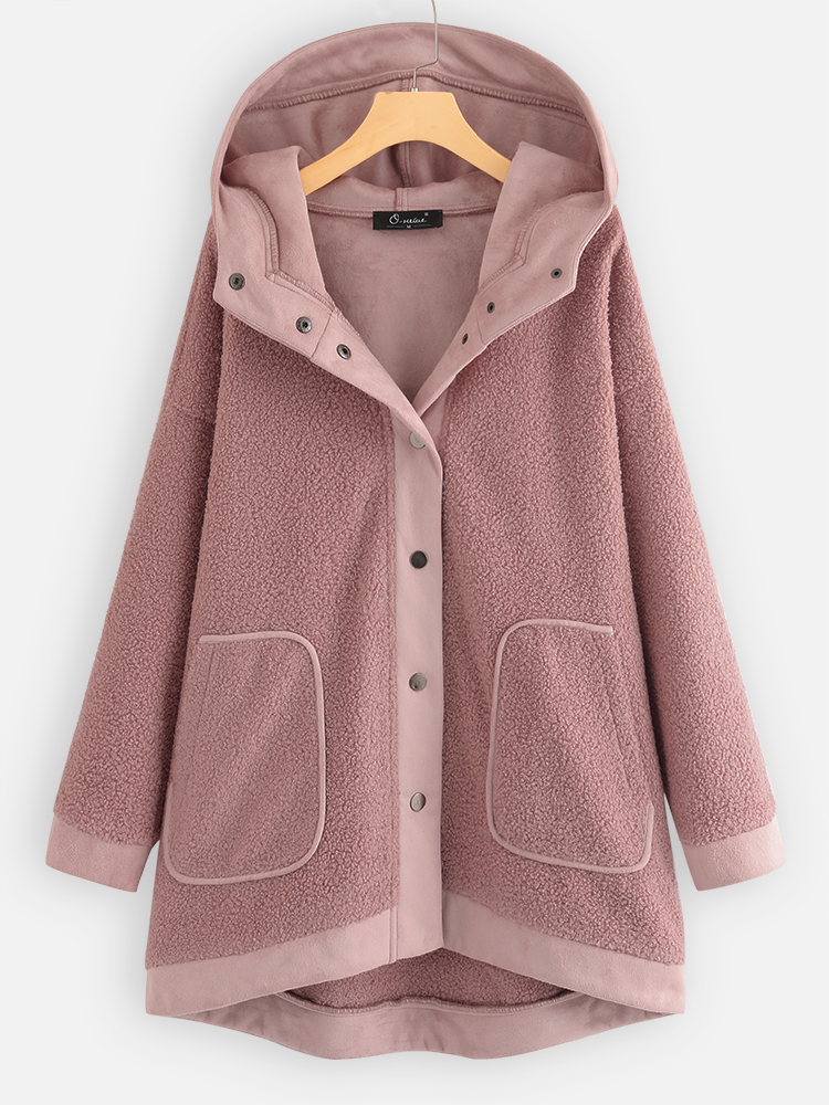 

Plus Size Women Winter Patchwork Fleece Hooded Coats