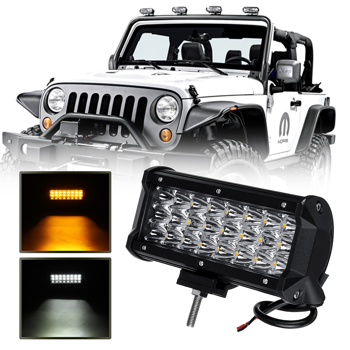 

7 Inch 72W LED Work Light Bar Dual Color Strobe Flash Driving Fog Lamp White+Amber Waterproof for Offroad SUV ATV Truck