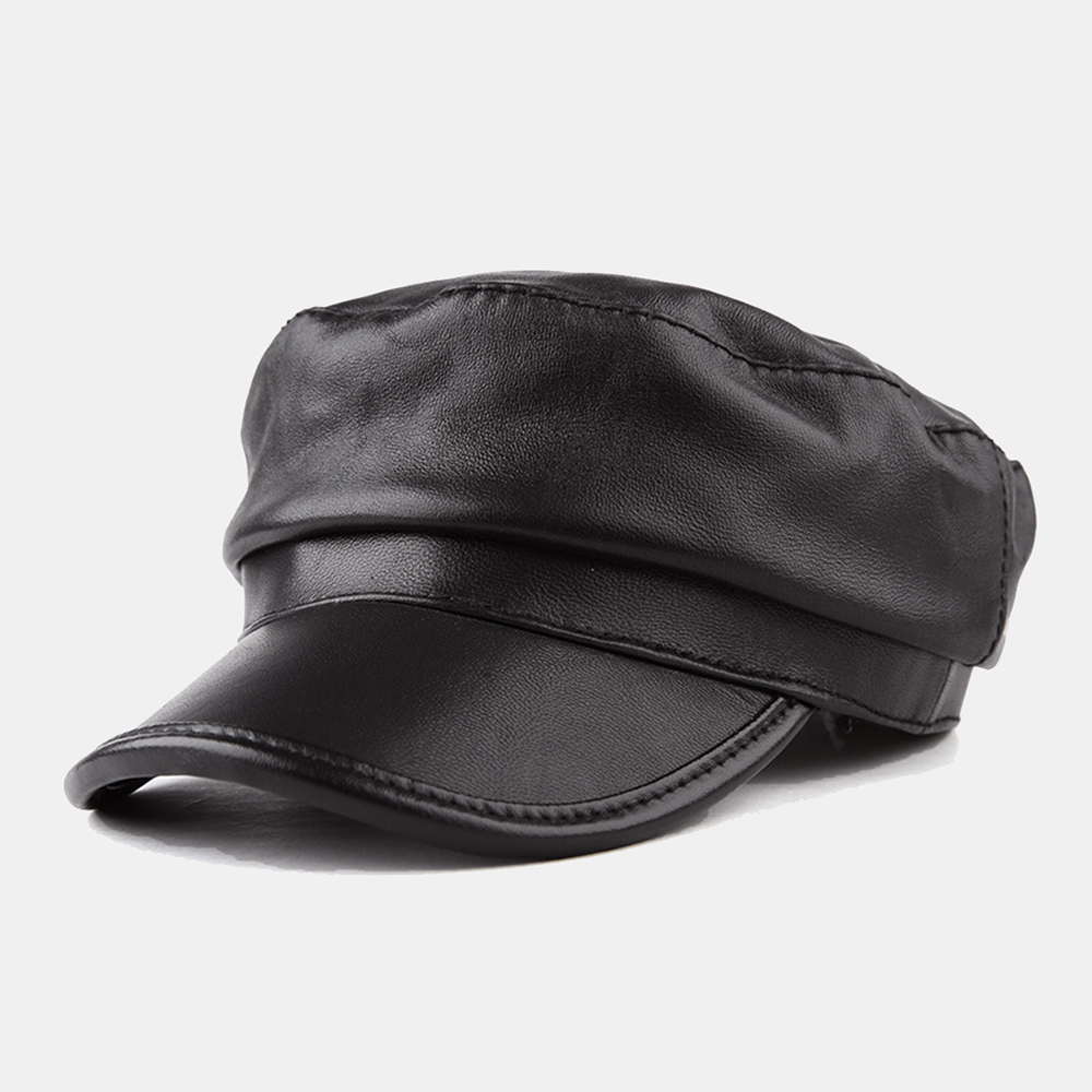 

Women Leather Hat Casual Sheepskin Octagonal Hat Beret Caps